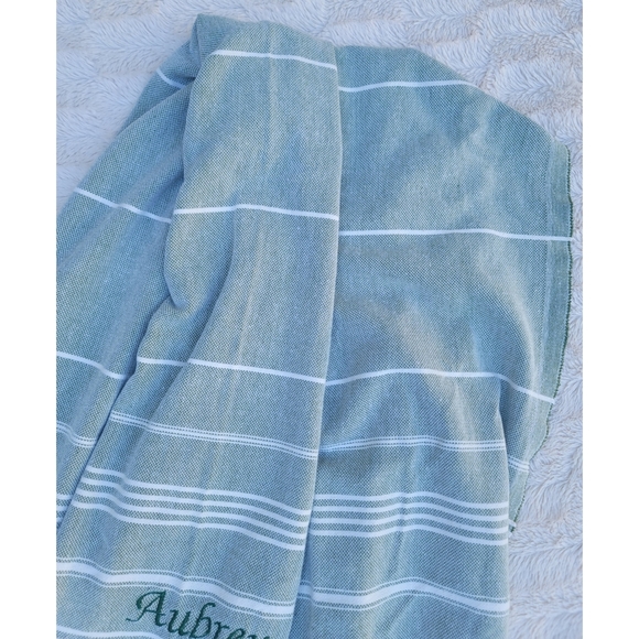 Aubrey personalized Turkish green striped Beach Towel blanket - Picture 4 of 16